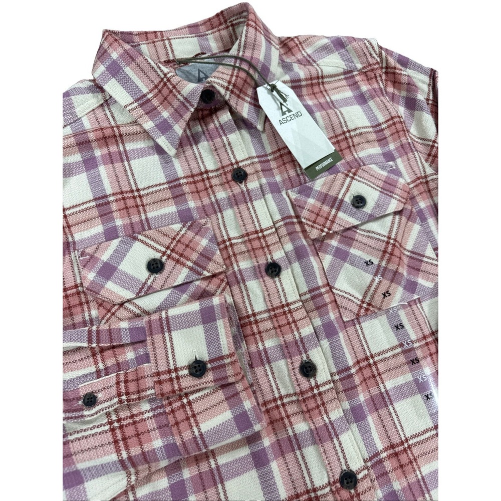 Ascend Shirt Women's XS Pink Rose Plaid Performance Organic Cotton Flannel NWT